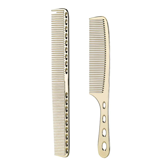 2 pcs Stainless Steel Anti Static Styling Barber Combs (Gold)