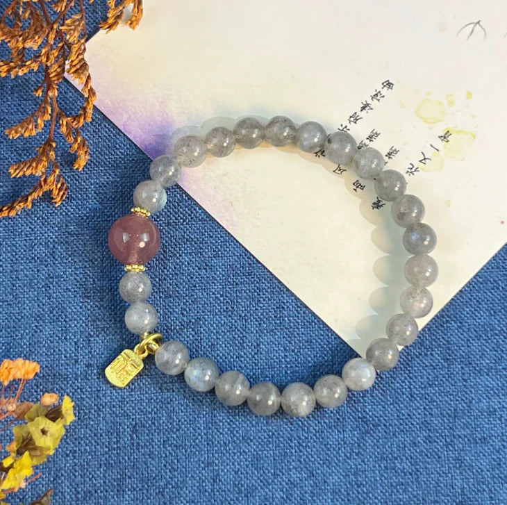 Single Circle Quartz Jade Strawberry Crystal Necklace