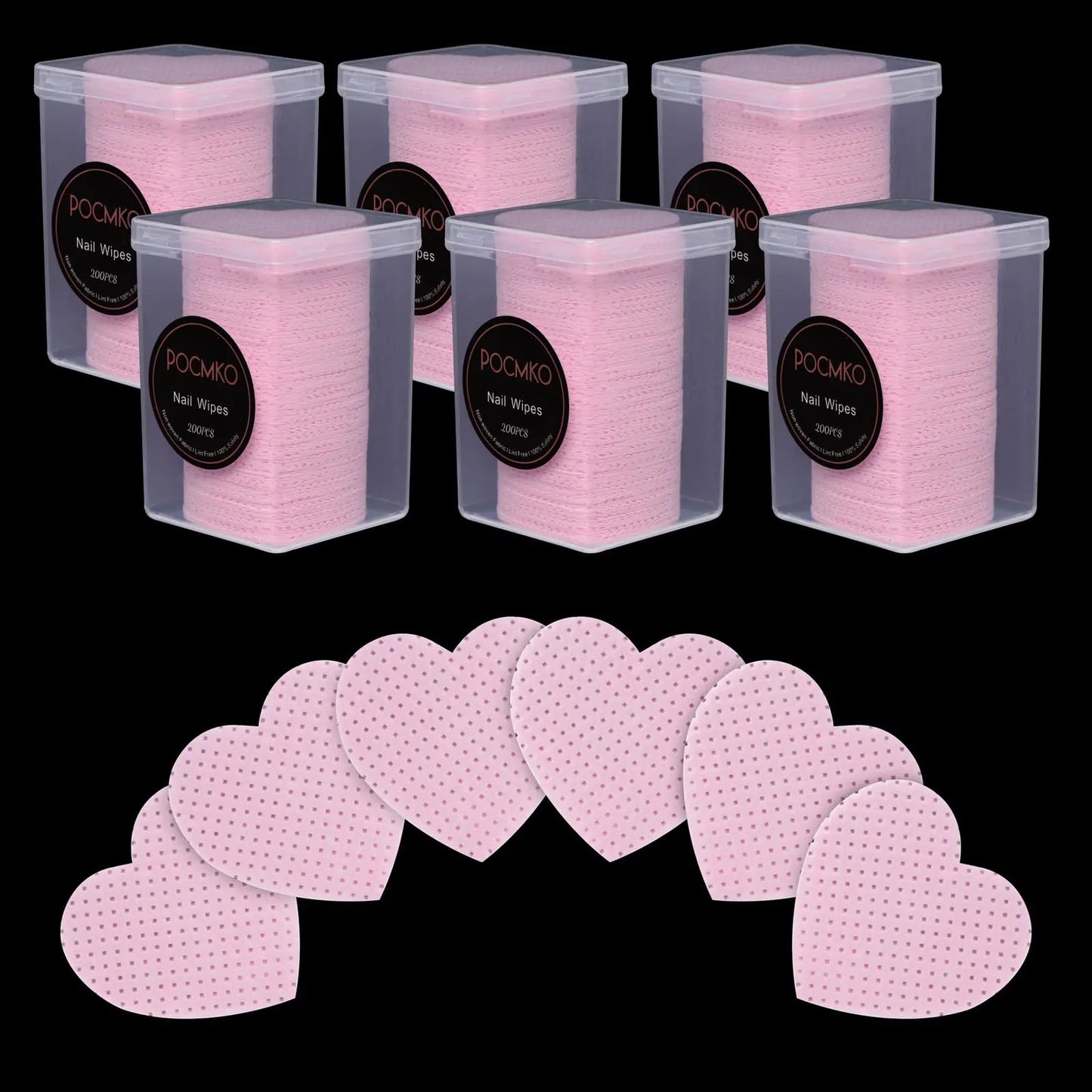 1200PCS Heart Lint Free Nail Wipes in 6 containers