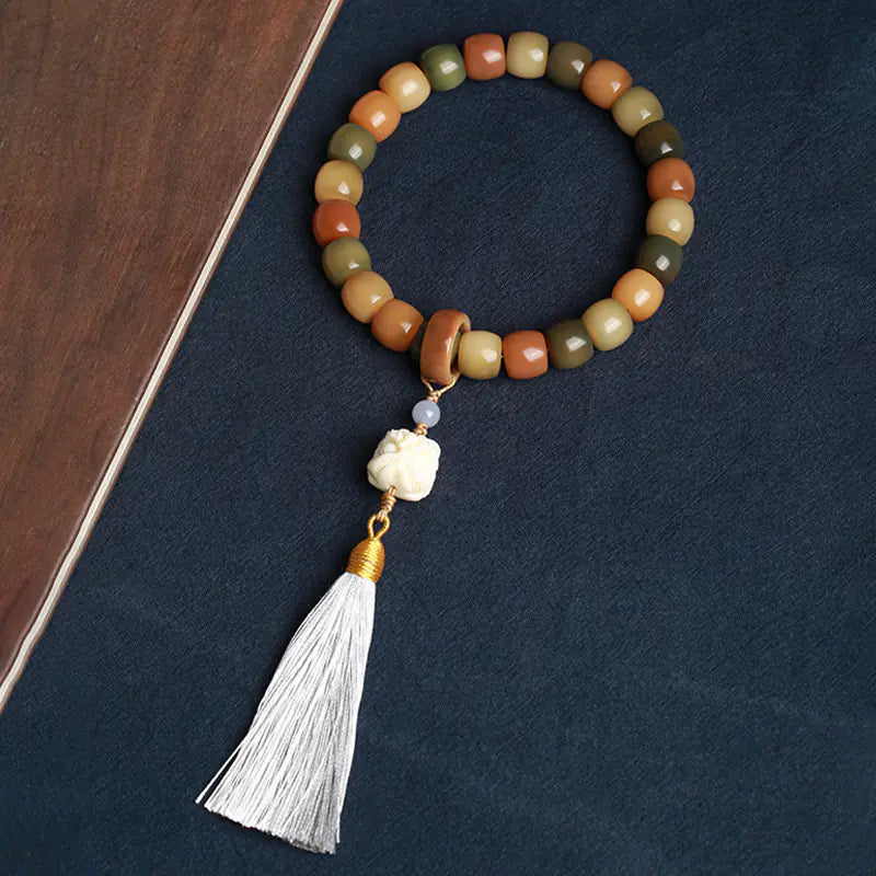 Natural Weathered White Jade Bodhi Root Bracelet