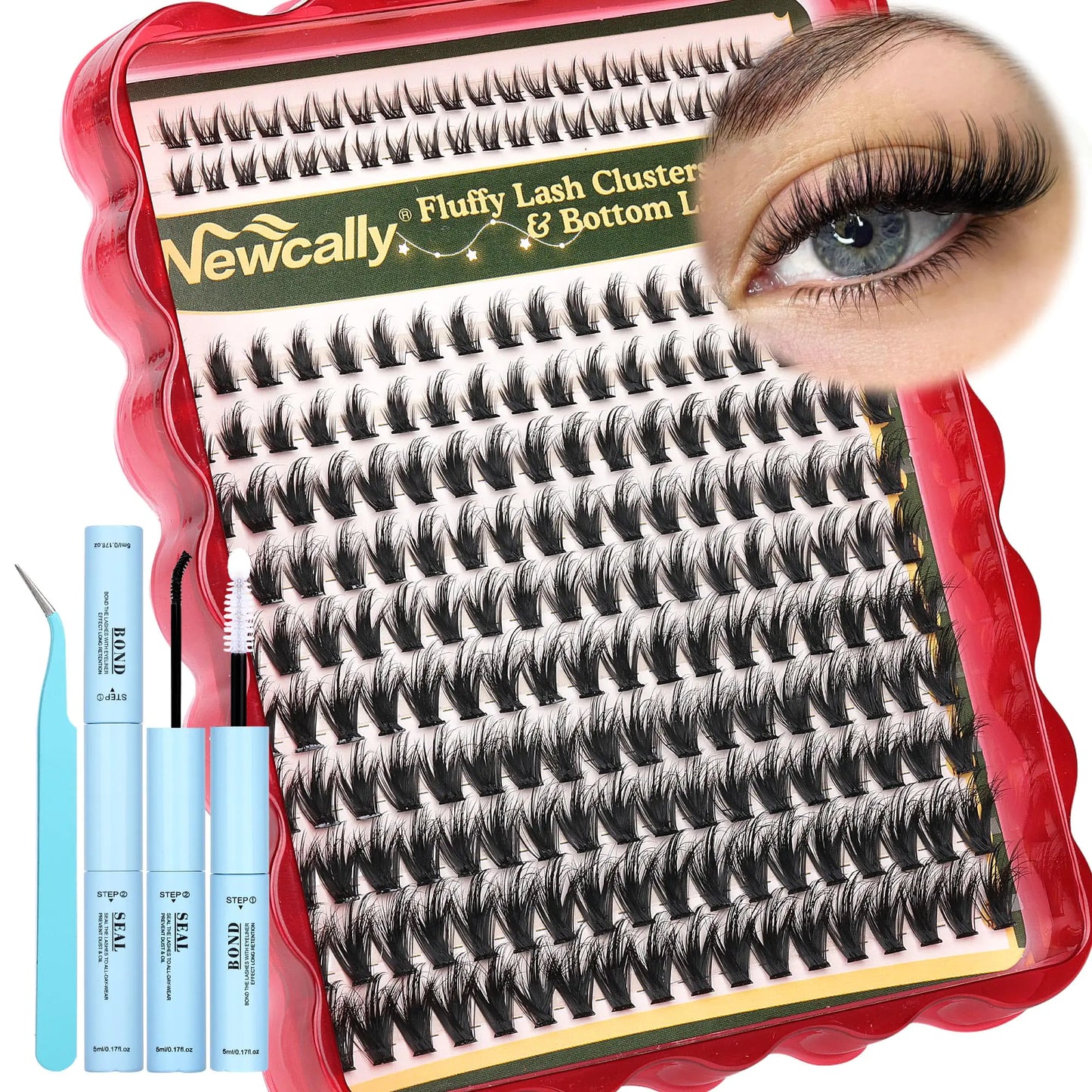 Lash Clusters Kit Fluffy Eyelash Clusters Kit Manga DIY Lash Extension Kit D Curl 10-16MM Spiky Individual Lashes Kit Cluster Lashes with Bottom Lashes by Newcally
