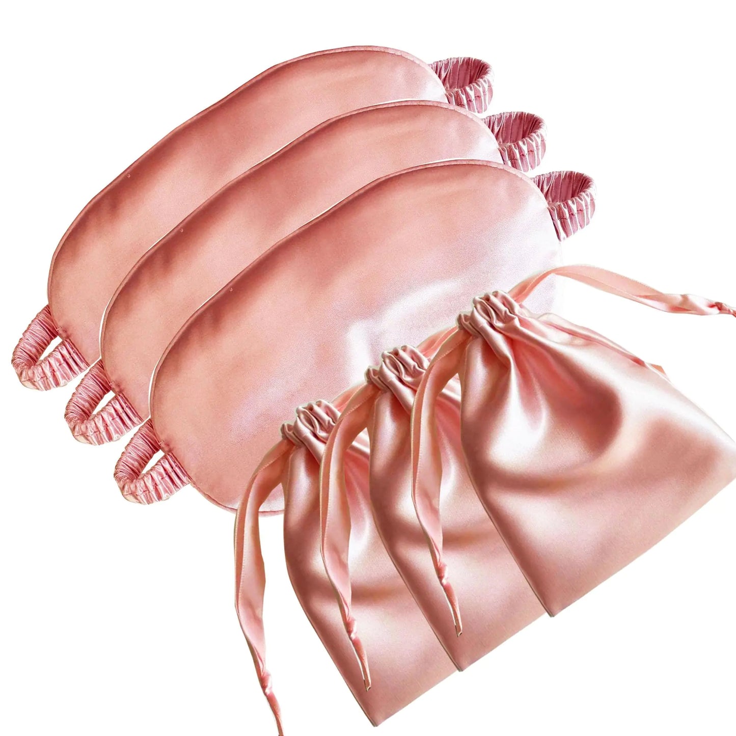 QSYW 3 Piece Pink Silk Satin Eye mask & Storage Bags