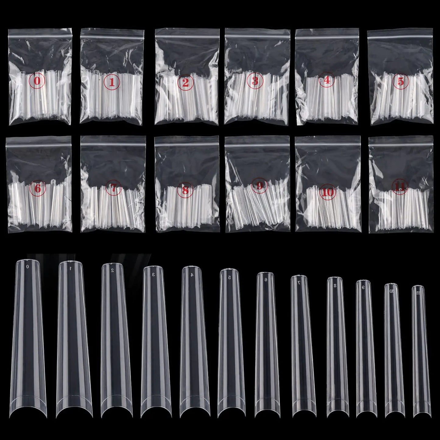 504Pcs Coffin Nail Tips Half Cover 3XL Extra Long Clear Nail Tips for Acrylic Nails 12 Sizes