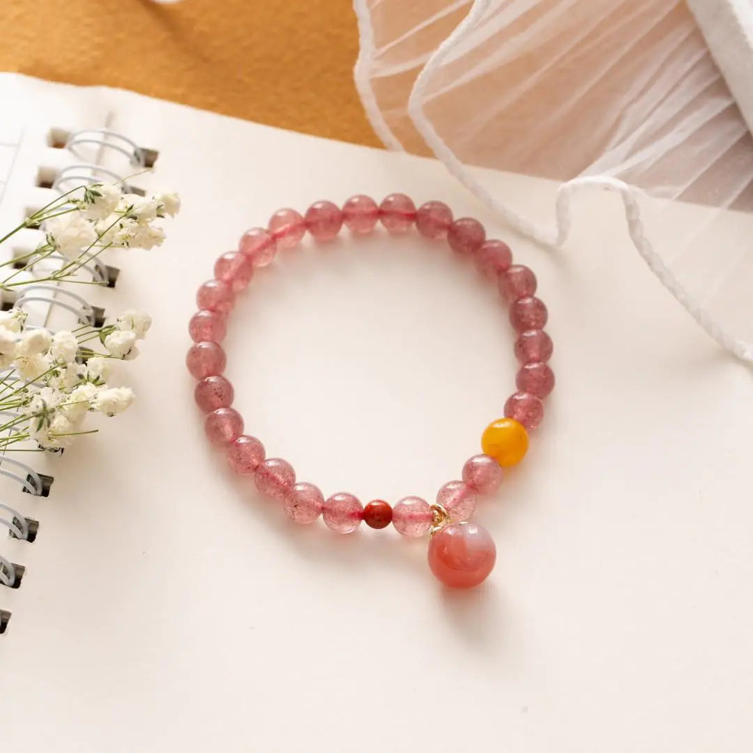 Single Circle Quartz Jade Strawberry Crystal Necklace