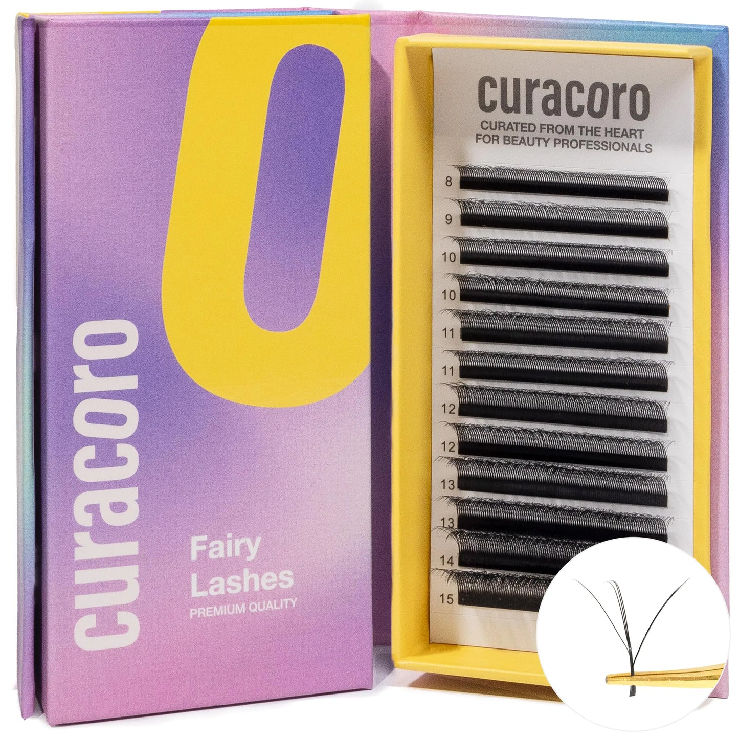Curacoro Fairy Volume Lash Extensions 3D - 0.07mm Thickness | C CC D Curl | 8-15mm Length Mixed Tray | Premium Matte Black Individual Eyelashes Tray Professional Supplies Use (CC 8mm)