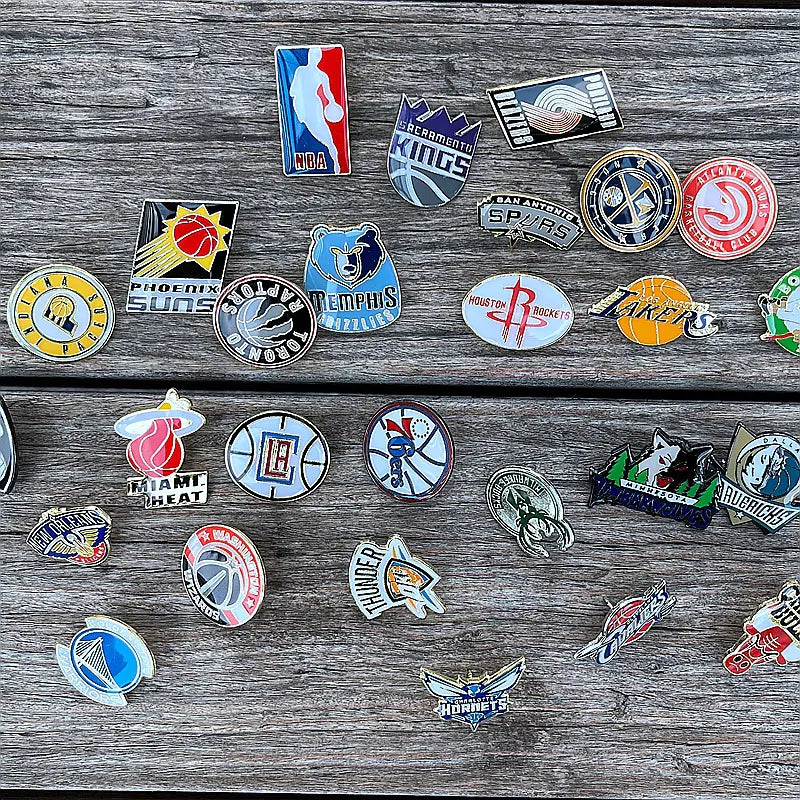NBA Team Badge Pins - Lakers, Warriors, Bucks, Nets, Clippers