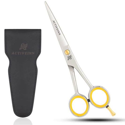 Premium 6. Inch Professional Scissors High Carbon Stainless Steel SHARP Razor Edge Blades Fine Adjustment for Salons Barbers by ACTIVEINN (Silver)