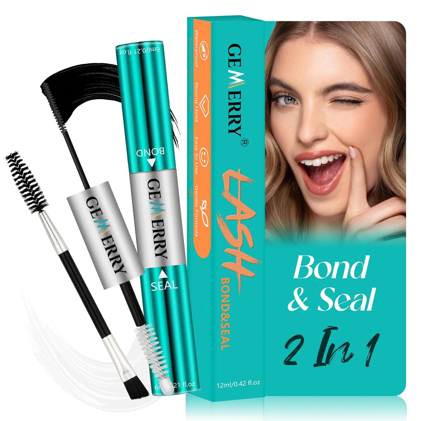 GEMERRY Lash Bond and Seal Waterproof 12ml Lash Cluster Glue for Lash Clusters Bond and Seal Lash Glue Mascara Eyelash Glue for Self Use at Home