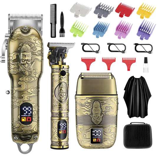 Soonsell Professional Hair Clippers for Men Cordless T-Blade Trimmers Set  LCD Display (Bronze)