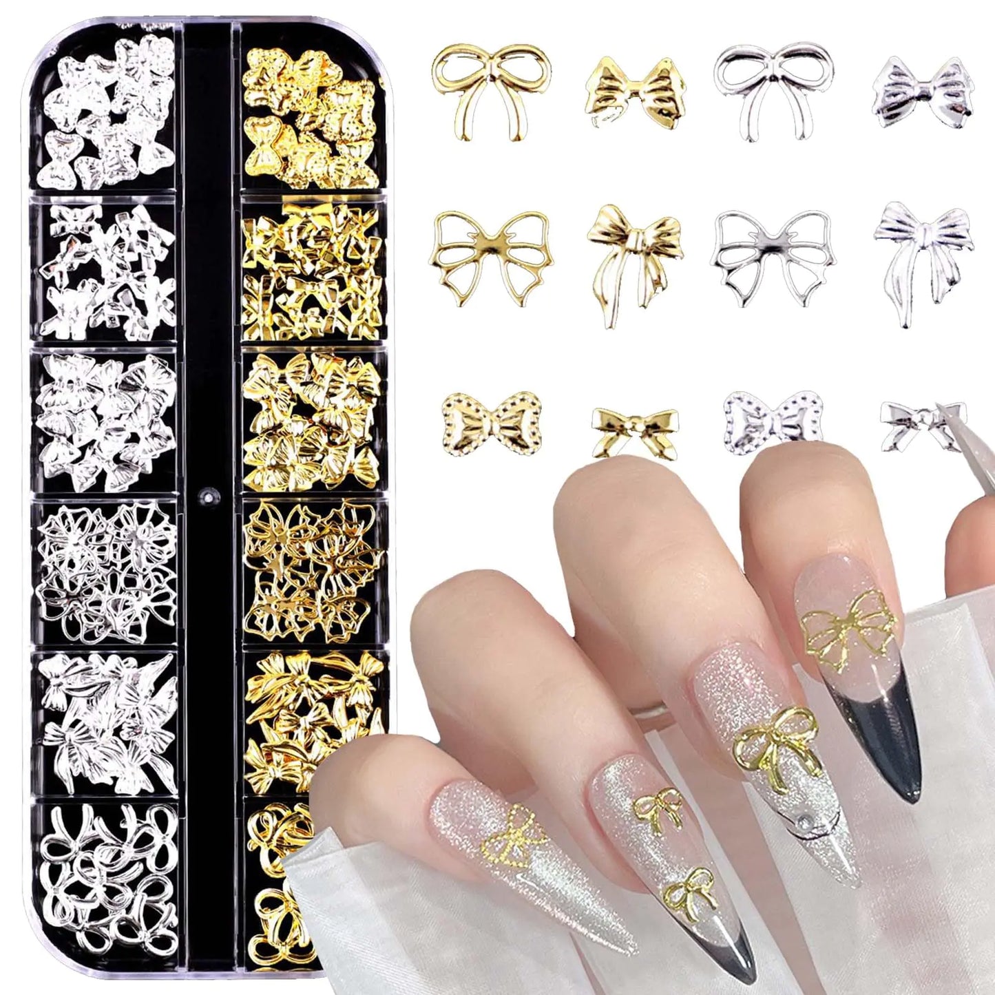 Mixed Gold Silver Nail Charms 3D
