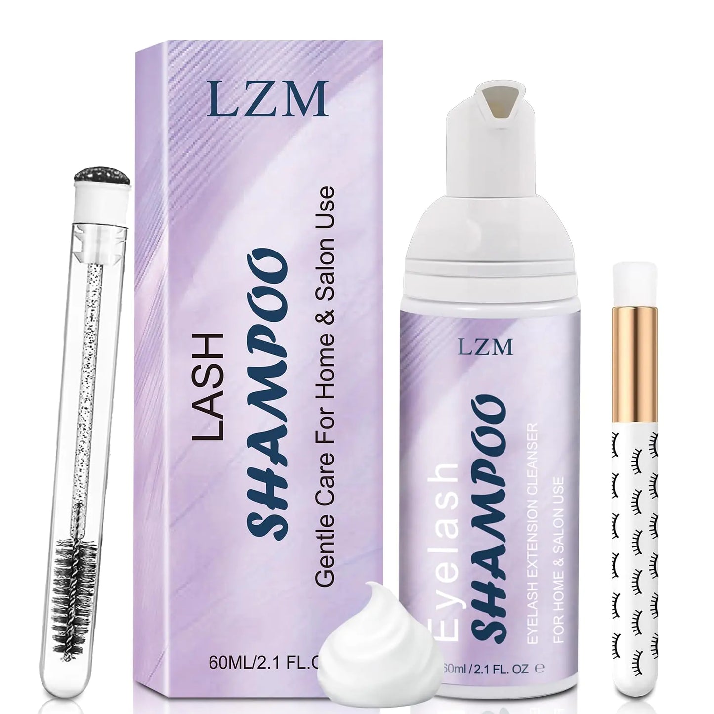 LZM Lash Shampoo Lash Cleaner - Oil Free 60ml(3-IN-1 SHAMPOO KIT)