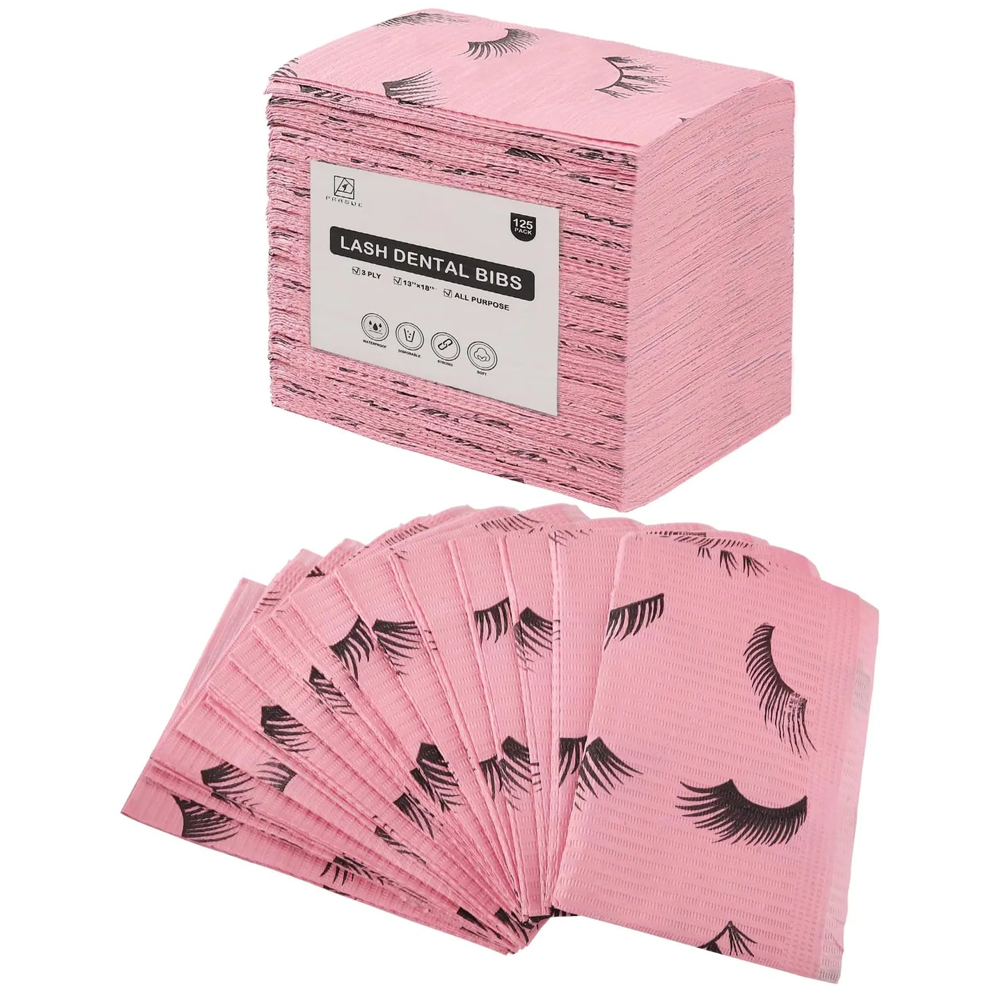 PRASNE Lashing Dental Bibs Disposable Pack of 125 Lash Pillow Cover Pink 3-Ply