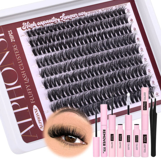 Wispy Lash Clusters Kit All-in-1 Cluster Eyelash Extensions Kit 40D Individual Lashes Clusters DIY Lash Extension Kit with Lash Bond and Seal Remover Lash Kit by ALPHONSE
