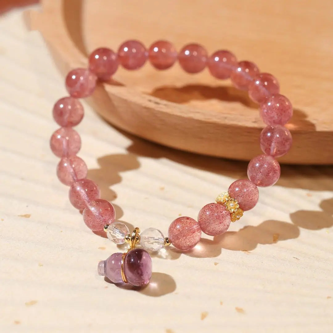 Single Circle Quartz Jade Strawberry Crystal Necklace