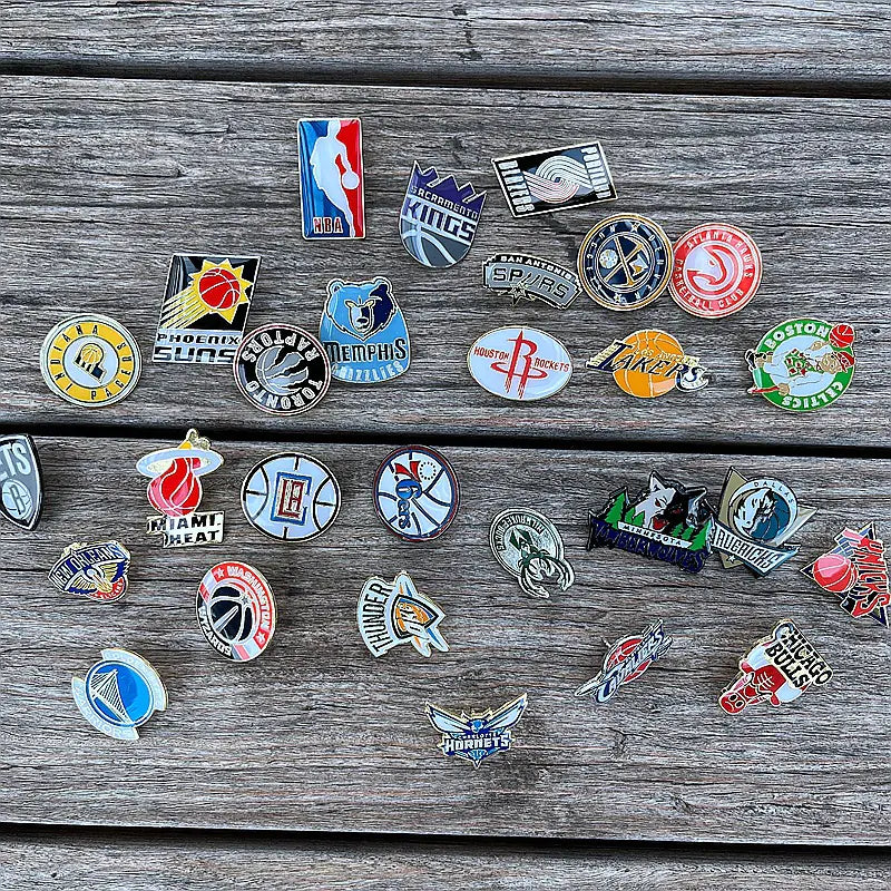 NBA Team Badge Pins - Lakers, Warriors, Bucks, Nets, Clippers