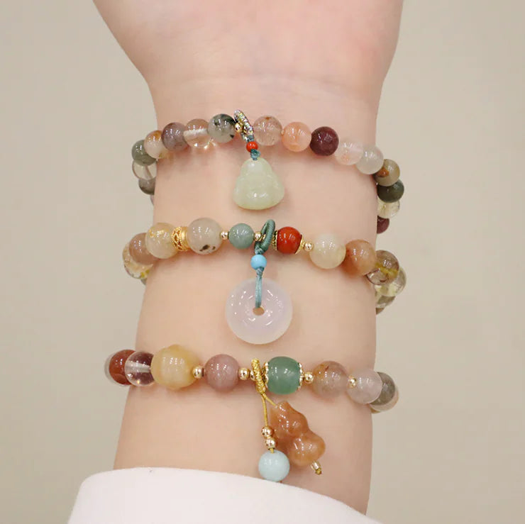 Natural Quartz Golden Jade Gourd Pendant Bracelet
