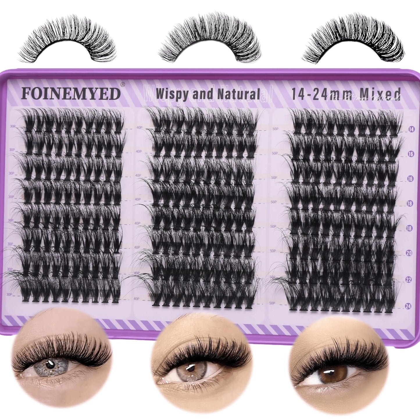 Natural Lash Clusters Wispy Lash Extension 30D+40D+50D Cluster Eyelash Extension 14-24mm Lashes Individual Eyelash Clusters D Curl DIY Lash Extension by FOINEMYED