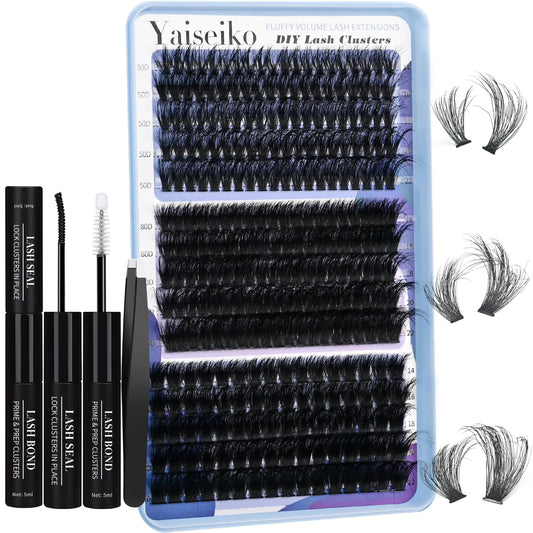 Fluffy Lash Clusters Kit Eyelash Extension Kit DIY Lash Extension Kit 280 PCS Lashes Clusters 14-22mm Cluster with Lash Bond and Seal Lash Applicator for Lash Extensions Beginners