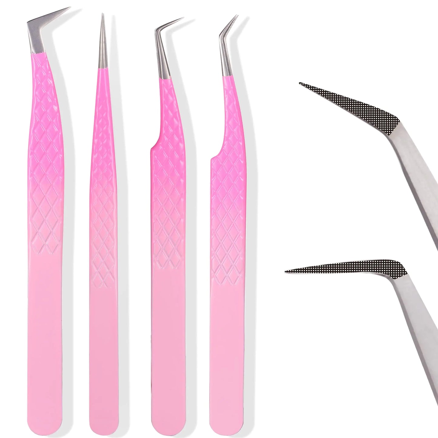 Fiber Tip Lash Tweezers For Eyelash Extension 4 Pcs Professional