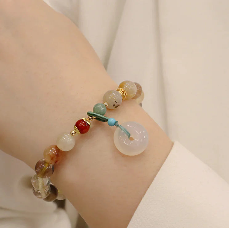Natural Quartz Golden Jade Gourd Pendant Bracelet