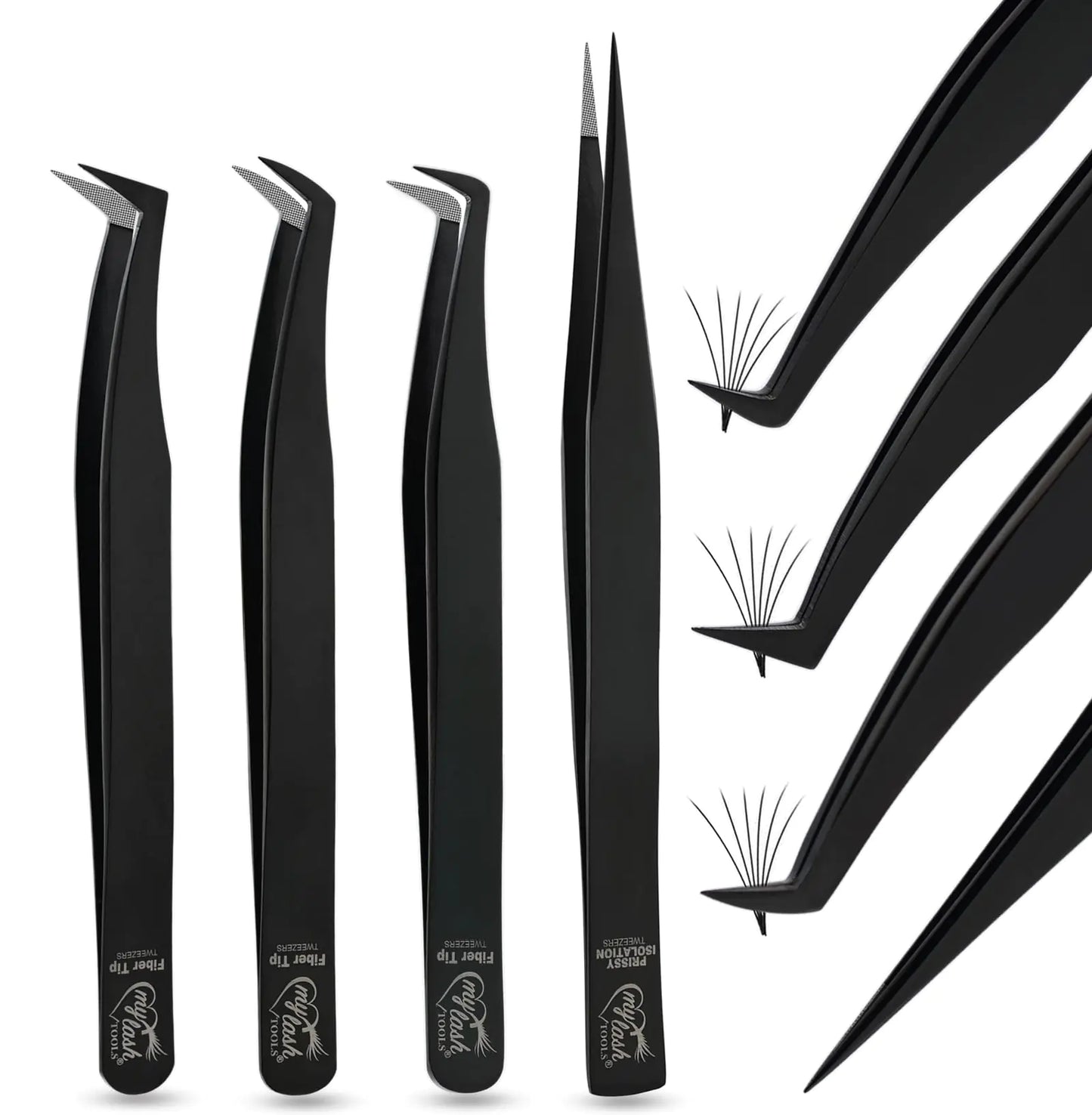 My Lash Tools Volume Eyelash Extension Tweezers Fiber Tip Lash Tweezers Precision Boot Fiber Tip Tweezers for Lash Extensions Japanese Steel Isolation Tweezer Eye Lash pinzas para pestaas (4pcs Set)