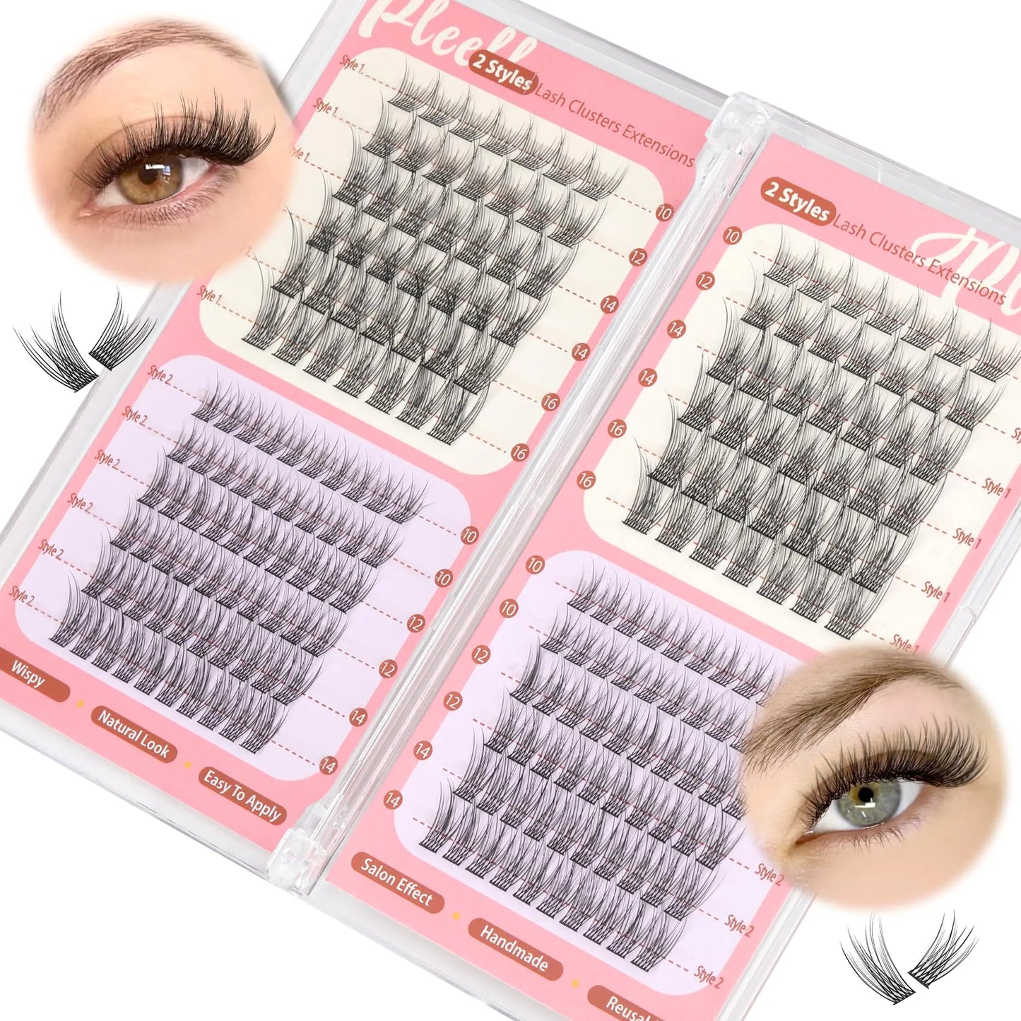 Natural Lash Clusters Wispy Lashes Cluster Eyelash Extensions 2 Styles Eyelash Clusters 10-16MM Individual Lashes CC Curl Lash Extension DIY Eyelashes Extension for Beginners by Pleell