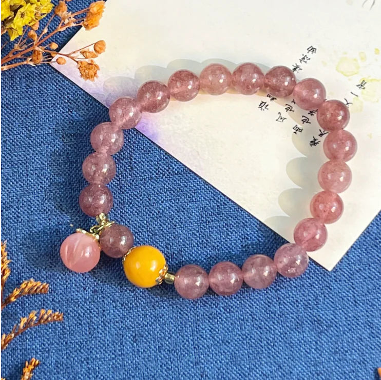 Single Circle Quartz Jade Strawberry Crystal Necklace