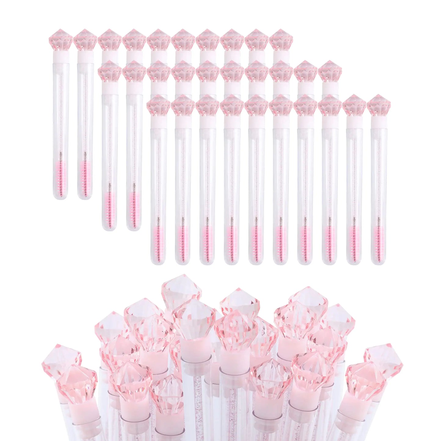 60 Pcs Pink Diamond Disposable Mascara  Wand in Sanitary Tube