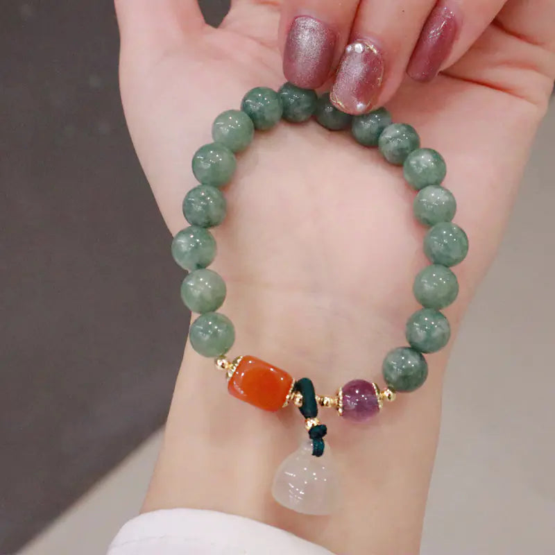 Korean-Style Jade Crystal Bracelet with Lotus Beads
