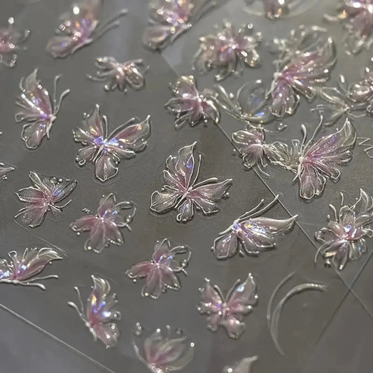 Butterfly Nail Art Stickers Decals 5D Embossed 2PCS