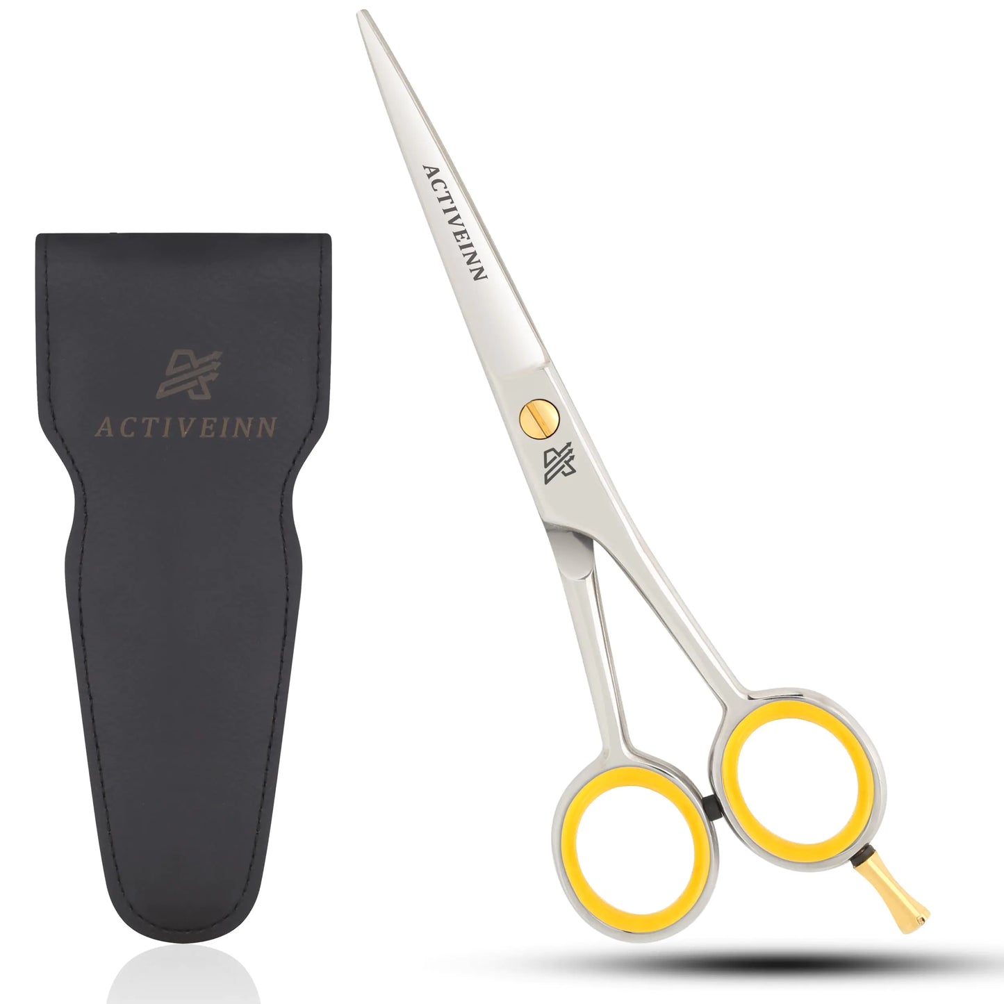 Premium 6. Inch Professional Scissors High Carbon Stainless Steel SHARP Razor Edge Blades Fine Adjustment for Salons Barbers by ACTIVEINN (Silver)