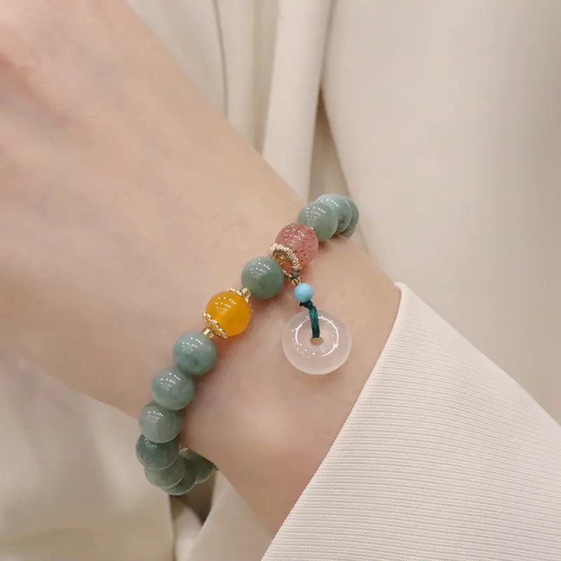 Korean-Style Jade Crystal Bracelet with Lotus Beads