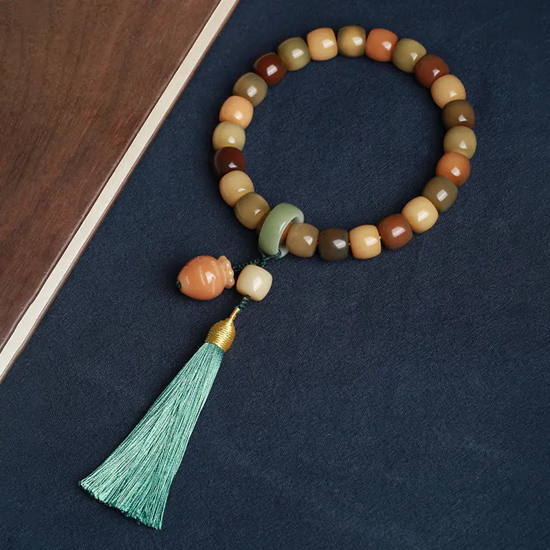 Natural Weathered White Jade Bodhi Root Bracelet