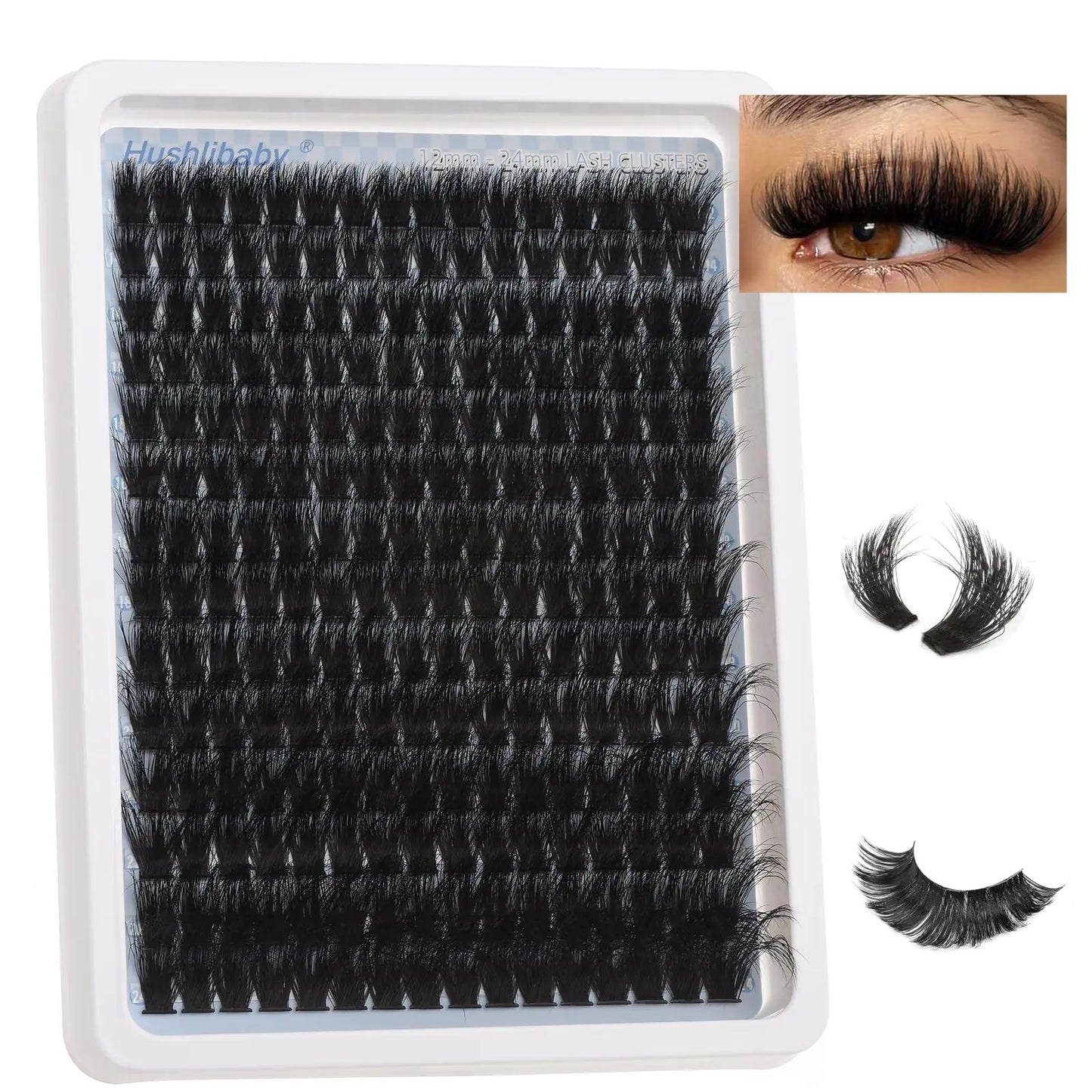 Fluffy Lash Clusters 12-24mm Long 150D Thick Cluster Eyelash Extensions D Curl Volume Eyelash Clusters 224Pcs Individual Lashes Soft Flat False Eyelashes DIY Lash Extension by Hushlibaby
