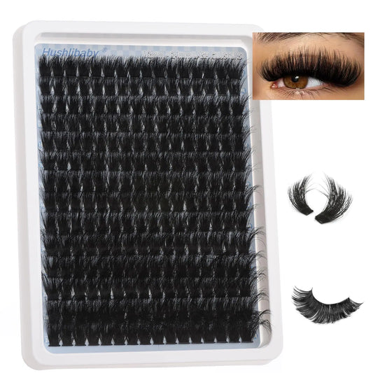 Fluffy Lash Clusters 12-24mm Long 150D Thick Cluster Eyelash Extensions D Curl Volume Eyelash Clusters 224Pcs Individual Lashes Soft Flat False Eyelashes DIY Lash Extension by Hushlibaby