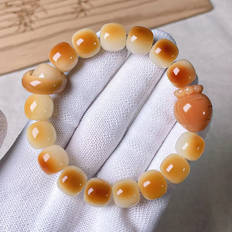 Natural Weathered White Jade Bodhi Root Bracelet