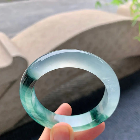 Natural Icy Green Flower Jade Floating Bracelet