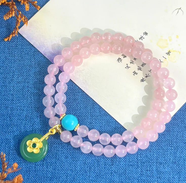 Single Circle Quartz Jade Strawberry Crystal Necklace