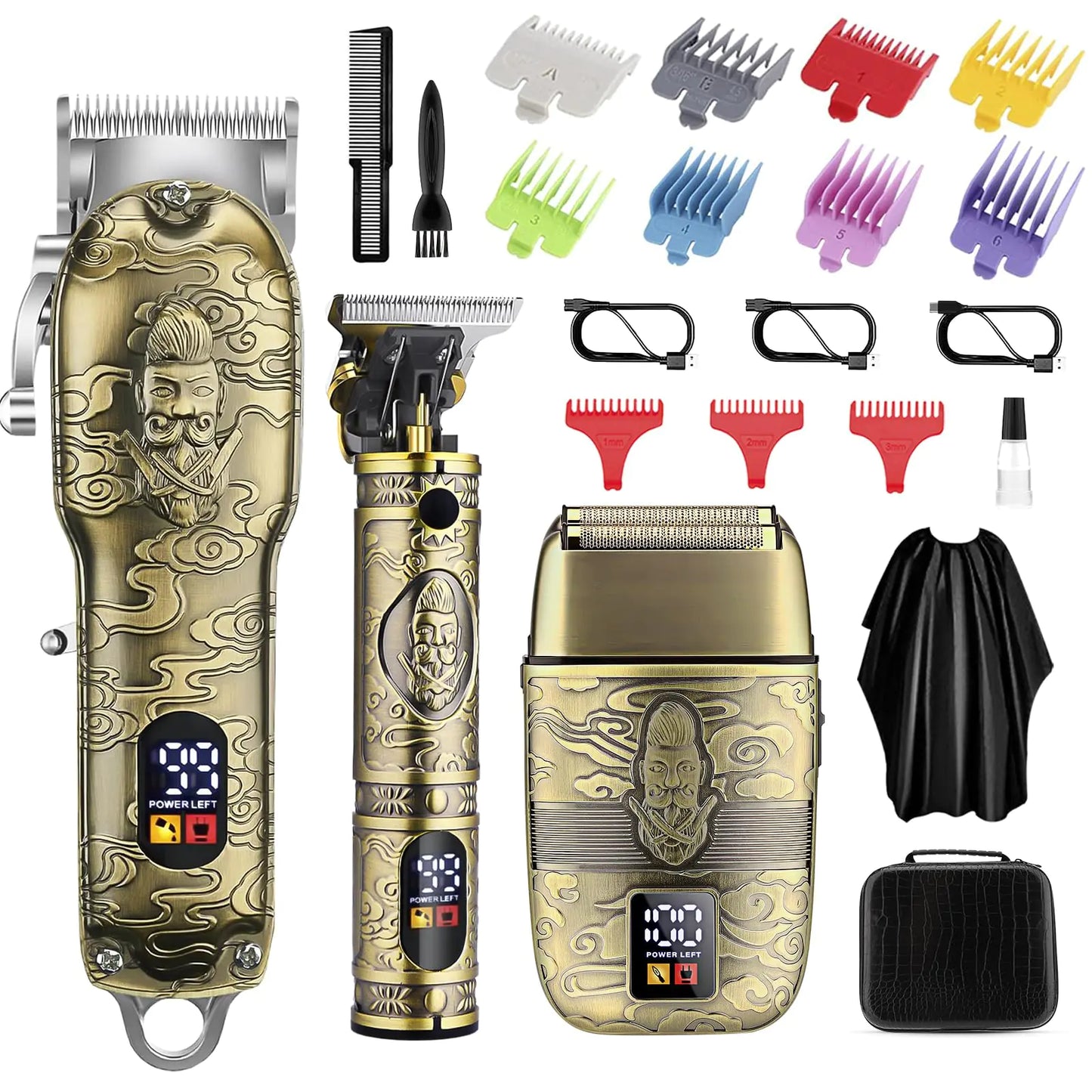 Soonsell Professional Hair Clippers for Men Cordless T-Blade Trimmers Set  LCD Display (Bronze)