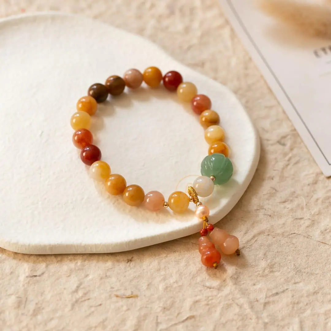 Natural Quartz Golden Jade Gourd Pendant Bracelet
