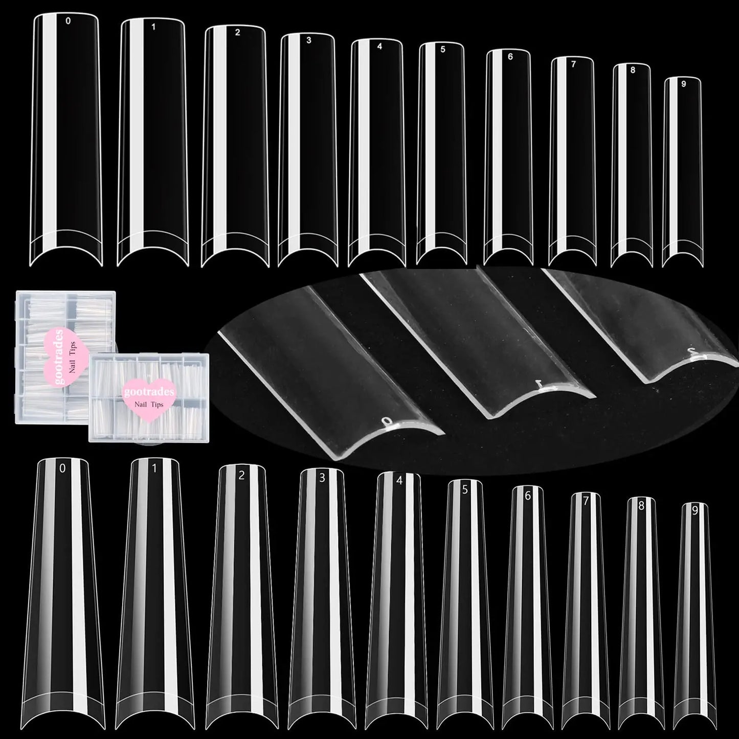 INENK No C Curve XXL Square&Coffin Nail Tips 200Pcs Flattened Square Straight Nail Tips 200Pcs Half Cover NON-C-CURVE Coffin Nail Tips Acrylic False Nails for Salon and Home DIY（400PCS 10SIZE）