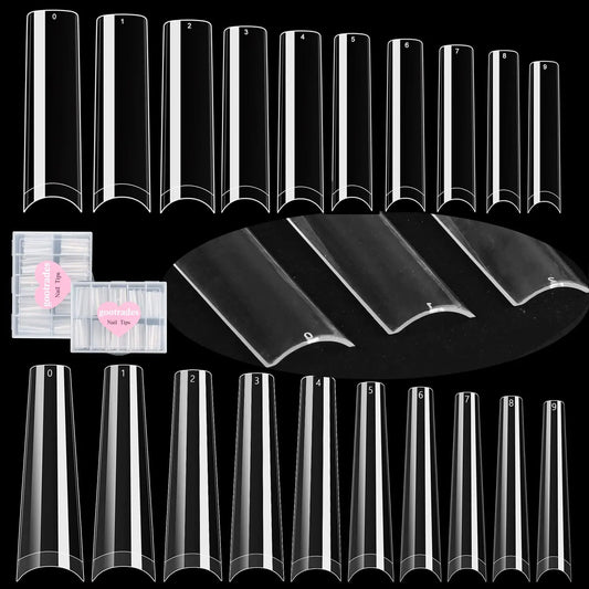 INENK No C Curve XXL Square&Coffin Nail Tips 200Pcs Flattened Square Straight Nail Tips 200Pcs Half Cover NON-C-CURVE Coffin Nail Tips Acrylic False Nails for Salon and Home DIY（400PCS 10SIZE）