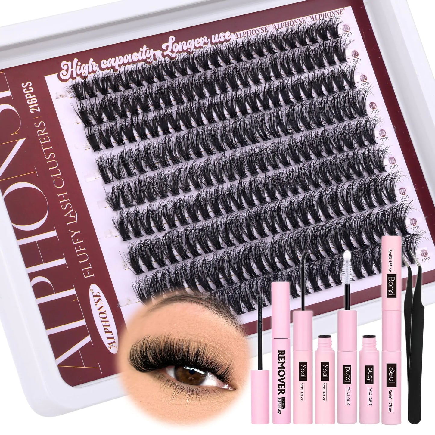Wispy Lash Clusters Kit All-in-1 Cluster Eyelash Extensions Kit 40D Individual Lashes Clusters DIY Lash Extension Kit with Lash Bond and Seal Remover Lash Kit by ALPHONSE