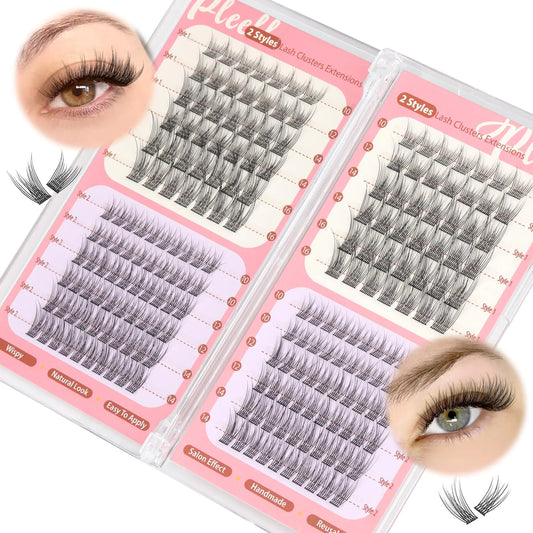 Natural Lash Clusters Wispy Lashes Cluster Eyelash Extensions 2 Styles Eyelash Clusters 10-16MM Individual Lashes CC Curl Lash Extension DIY Eyelashes Extension for Beginners by Pleell