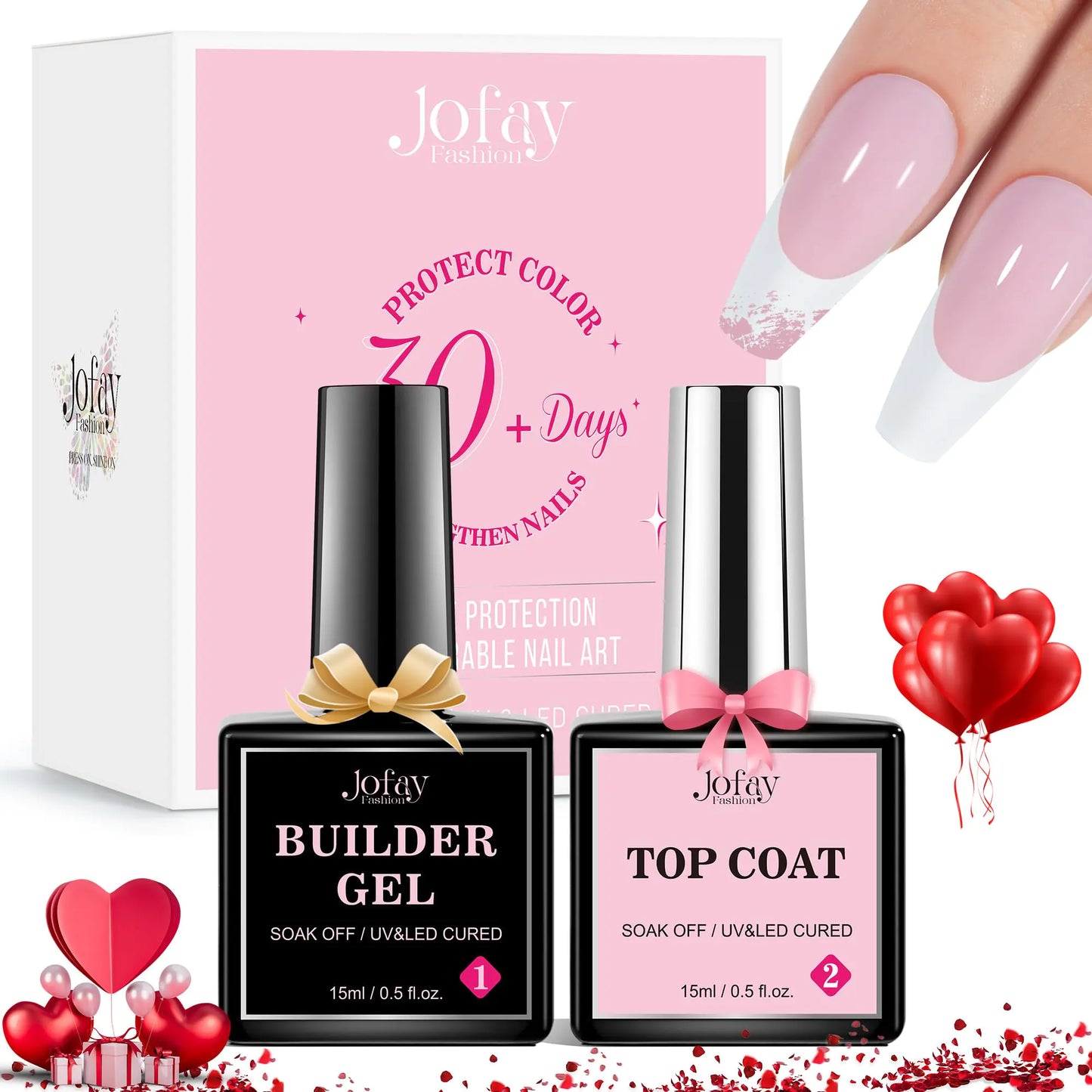 Jofay Fashion 15ml Builder Nail Gel and Top Coat Set 2Pcs