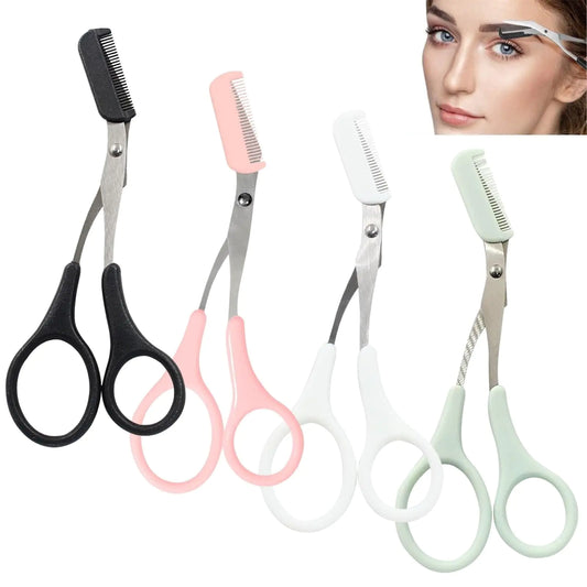 4PCS Eyebrow Trimmer Scissor with Comb Non-Slip Finger Grips