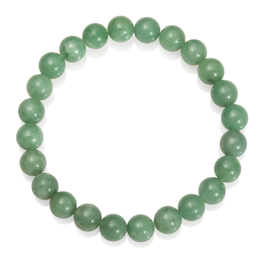 Natural Green Jade Bead Stretch Bracelet 8.5"
